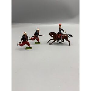 Vintage Lead Soldier Figures Set Cavalry Mounted Officer Infantry Marching